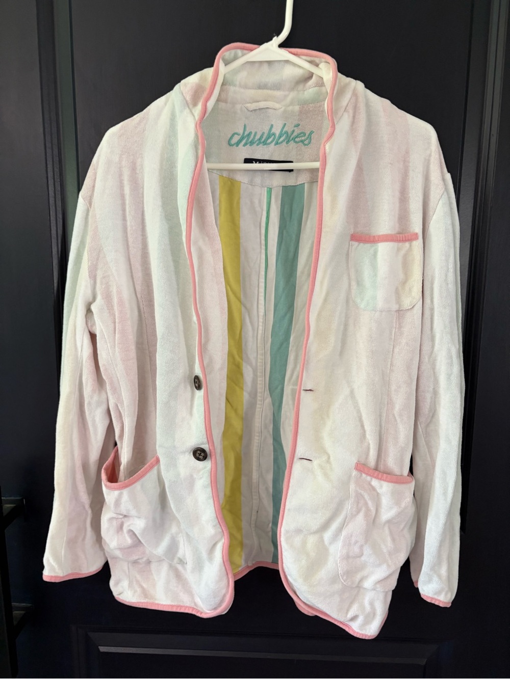 Chubbies Terry Cloth Blazer Jacket Medium Pastel Stripe Beach Preppy Resort